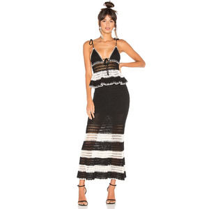 NBD Revolve Calypso Dress Black White Crochet Knit Midi Womens Small